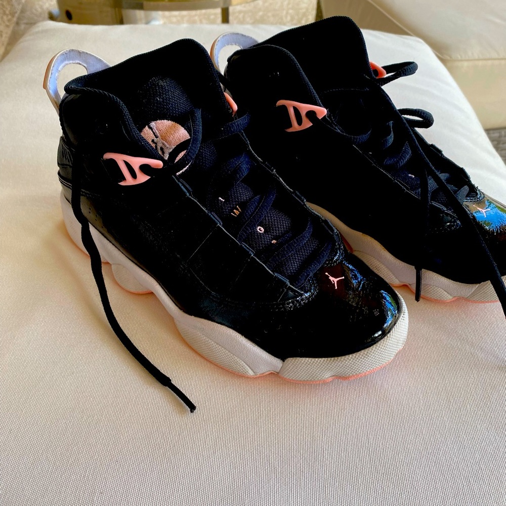 Black with pink Jordan sneakers size 2.5Y